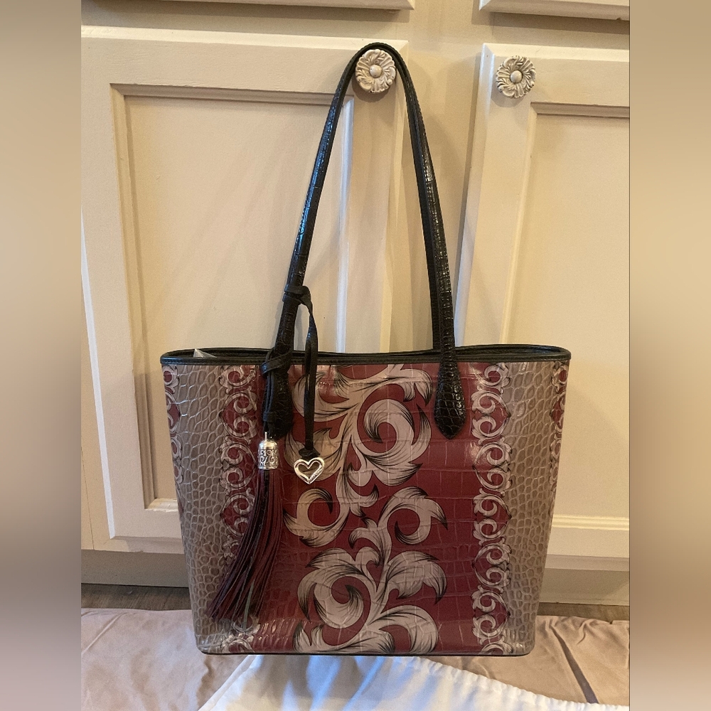 Brighton Florentine Burgundy Taupe Leather Tote Bag w Dustbag